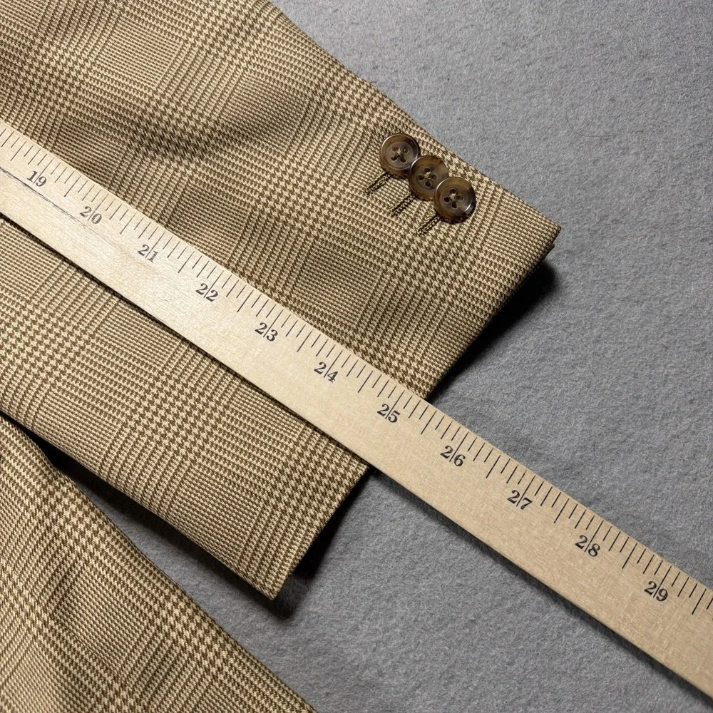 Ermenegildo Zegna Blazer Mens EU 54 Beige Silk Wool Plaid Sport Coat Jacket